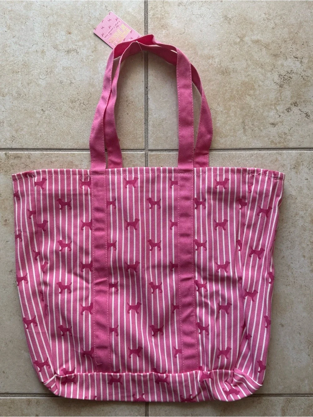 Y2K Pink White Stripe Dog Print Shoulder Bag